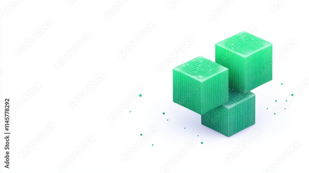 Poster three translucent green cubes are arranged on a white background, creating a modern and minimalist a