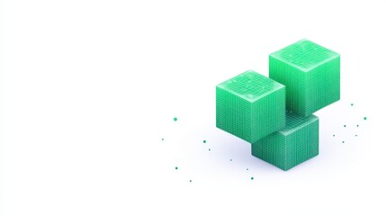 Obraz premium Three translucent green cubes are arranged on a white background, creating a modern and minimalist aesthetic.