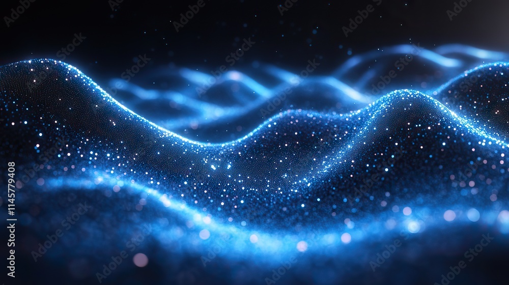 Canvas Prints neon blue illustrations of waves and particles represent connection, futuristic technology, digital 