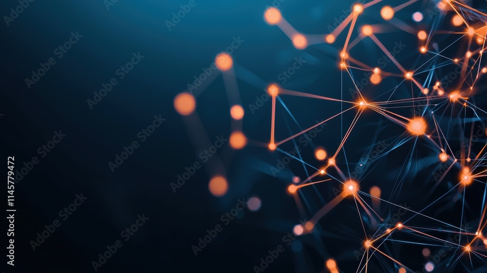 Poster an intricate network of glowing nodes and connections representing a neural network learning and evo