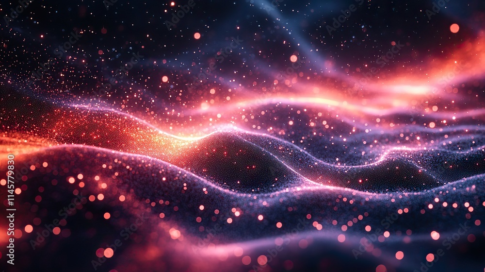 Canvas Prints neon color lines of particles represent connection, cybersecurity, futuristic technology, digital tr