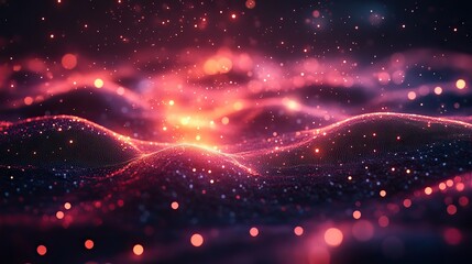 Neon lights and fiber optics represent futuristic technology, internet networks, and cloud computing.