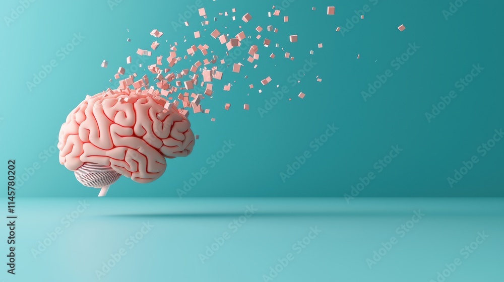 Poster a holographic projection of a human brain with digital data streams flowing through it, representing