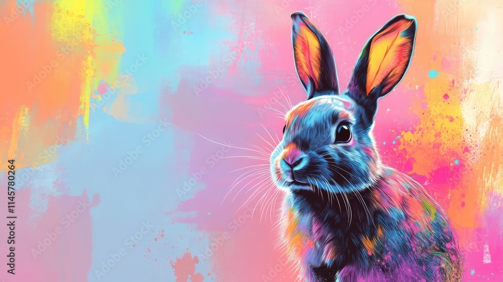 Poster vibrant abstract background featuring a colorful rabbit illustration showcasing artistic expression 