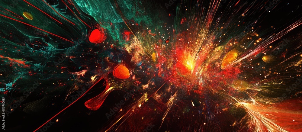 Aufkleber colorful abstract fireworks explosion in space with vibrant colors and dynamic motion effects.