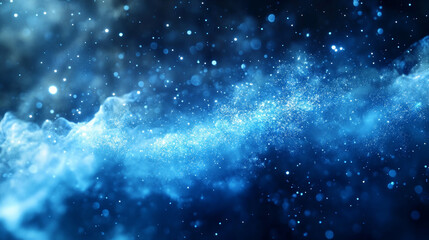 Fototapeta premium Blue fire overlay with spark ember flame and smoke realistic background. Flying light ice energy particle. Neon burnt steam texture. 3d twinkle shine of cold powder in air panoramic vector witchcraft