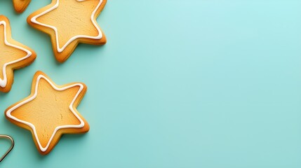Fototapeta premium Delicious Star-Shaped Cookies on a Light Blue Background