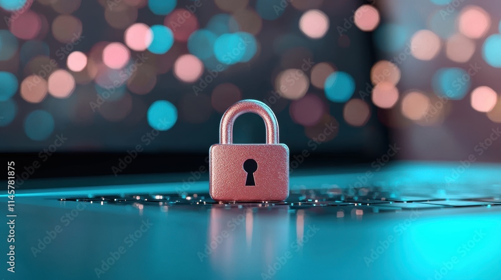 Poster a padlock icon digitally superimposed on a laptop screen, representing the importance of strong pass