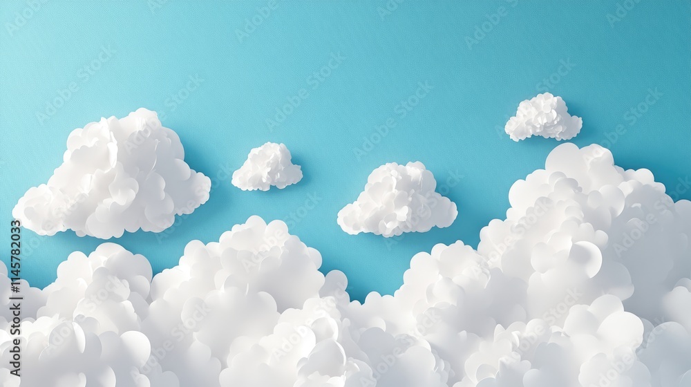 Poster fluffy white clouds against a vibrant blue sky creating a serene and uplifting background for variou