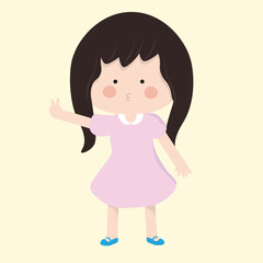 Flat Cartoon Cute Girl Vector, A Girl Pretty Playfull