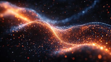 Fototapeta premium Particle connection and data motion symbolize information technology, cyber space, programming, network computing, futuristic internet service, and connectivity.