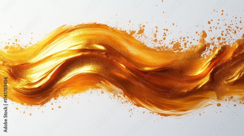 Poster gold bronze shimmering brushstroke wave on white background creating an abstract texture ideal for a