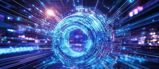 Obraz premium Industrial Innovation and Global Trade Concept with Futuristic Technology and Abstract Light Effects in Motion