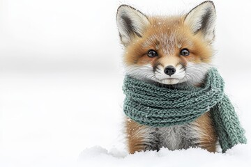 Obraz premium Charming baby fox next to snow pile winter wonderland animal photography outdoor close-up shot cuteness overload