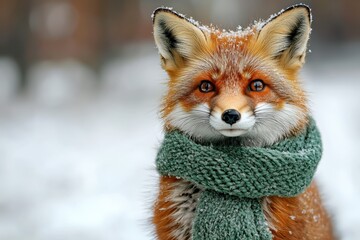 Fototapeta premium Playful baby fox next to snow pile winter wonderland wildlife portrait serene environment close-up nature's beauty