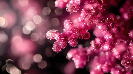 Fototapeta premium Close-up of vibrant pink crystals with bokeh background.