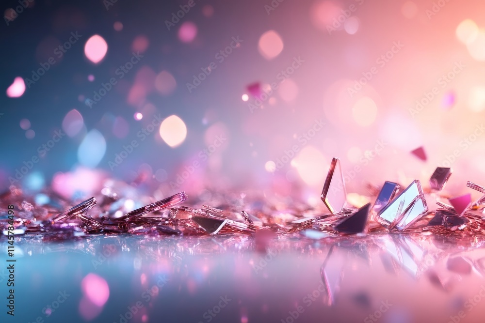 Poster shimmering fragments reflect colorful light in an artistic display of texture and depth