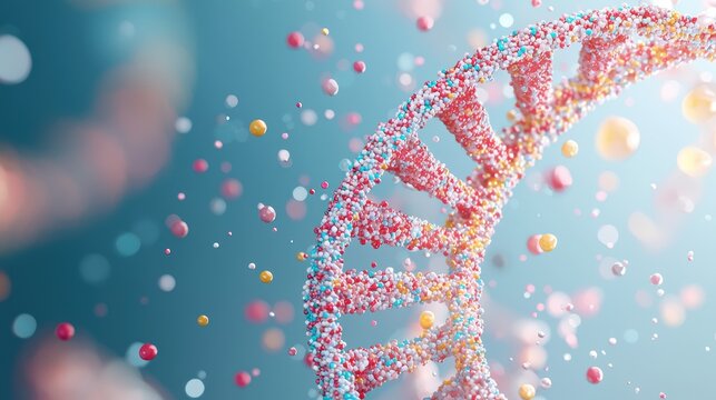 A vibrant 3D rendering of a DNA double helix, with each base pair clearly defined and color coded, emphasizing the intricate structure of genetic material.