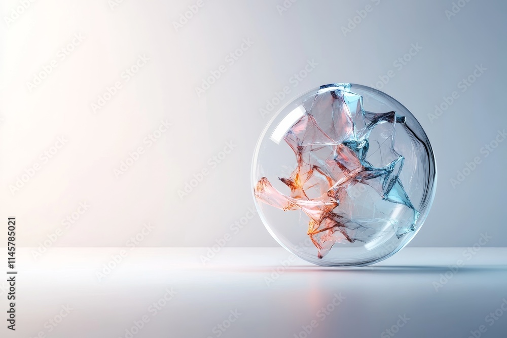 Poster colorful abstract shapes within a translucent sphere create an intriguing artistic display