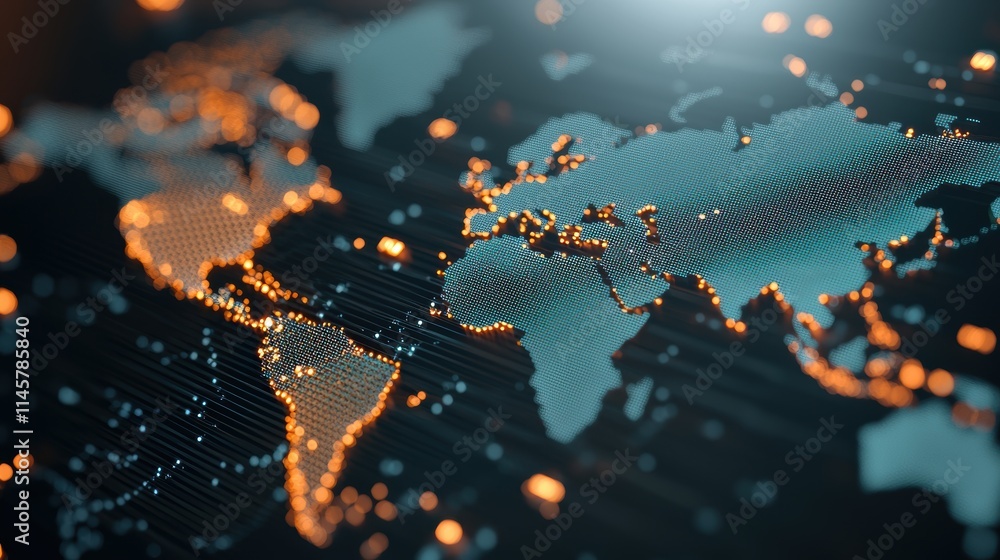 Poster financial data and charts displayed on a computer screen with a world map background, highlighting t