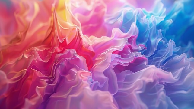Abstract layered ruffled shapes with vibrant and pastel gradients in pink, purple, and blue tones. 
