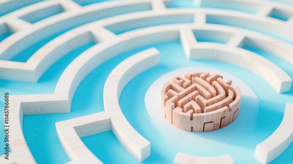 Poster a labyrinthine maze forming the shape of a brain, symbolizing the complexities of the human mind and