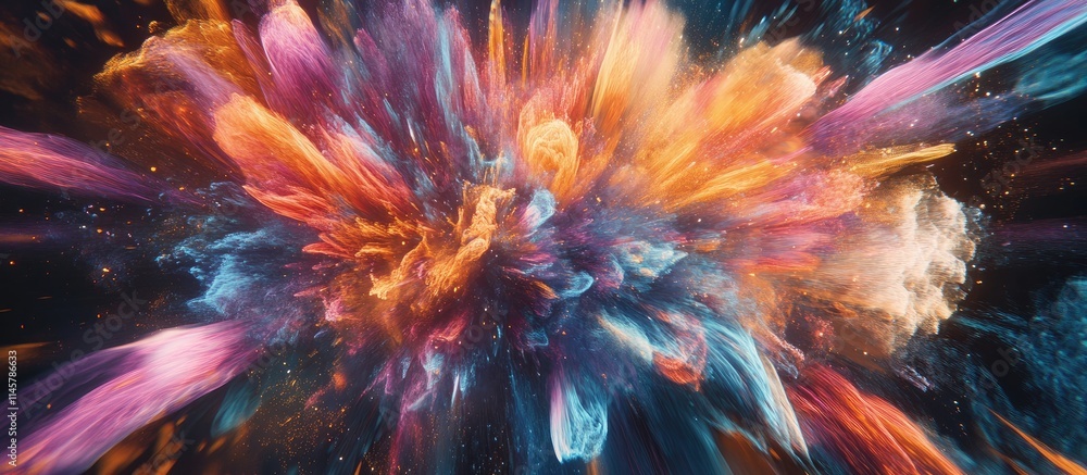 Poster colorful abstract explosion of fireworks creating a vibrant display against a dark background signif