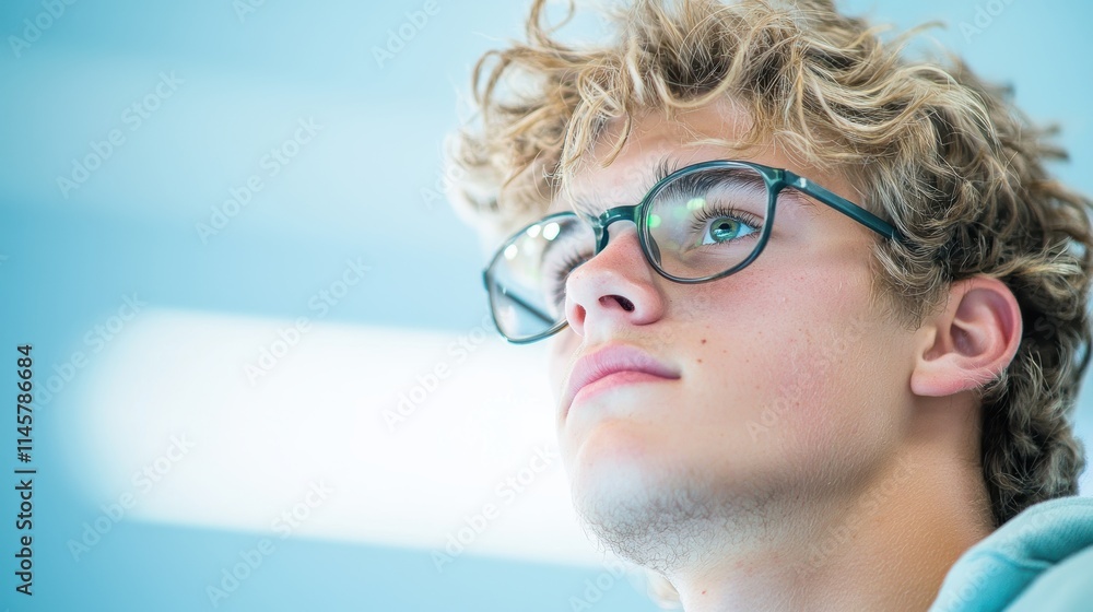 Poster a student intently focused on a computer screen, participating in an online class and embracing the 