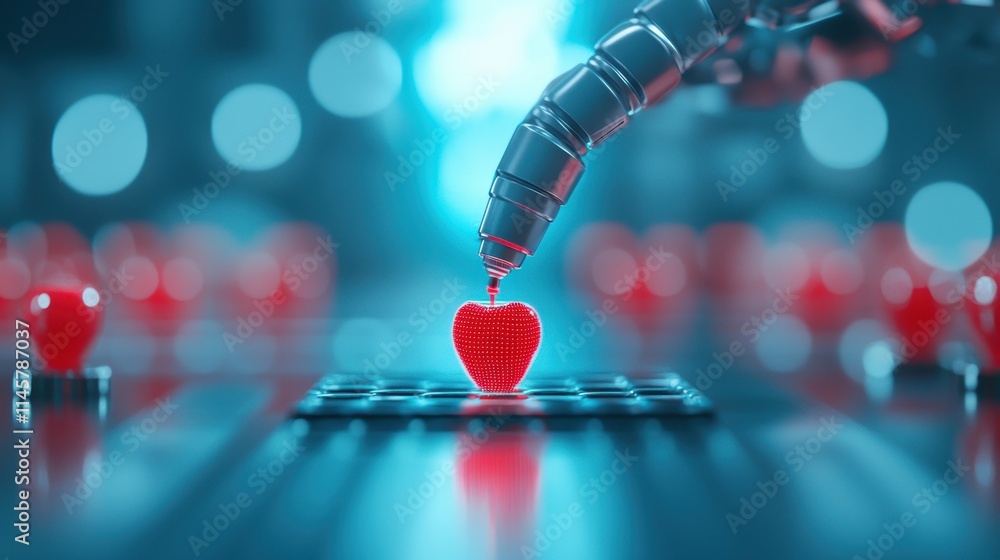 Poster a robotic arm performing a complex task with precision and accuracy, illustrating the transformative