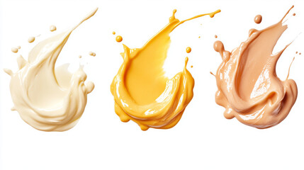 Drips of mayonnaise, cheese sauce or vanilla cream isolated on transparent background. Stains, drops and blobs of mayo sauce, yoghurt or cosmetic mousse, vector realistic set