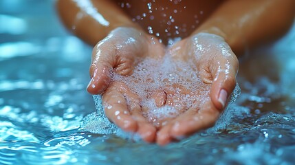 Fototapeta premium Person washing their hand with water, emphasizing hygiene and wellness.