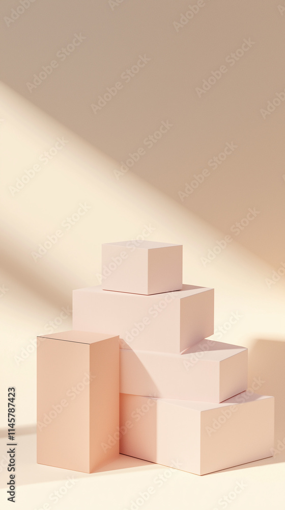 Poster mockup of packaging box on minimalistic background with natural shadows and light