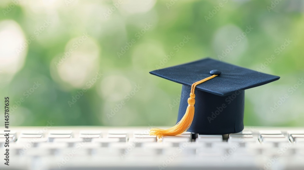 Aufkleber a graduation cap resting on top of a computer keyboard, symbolizing the successful completion of an 