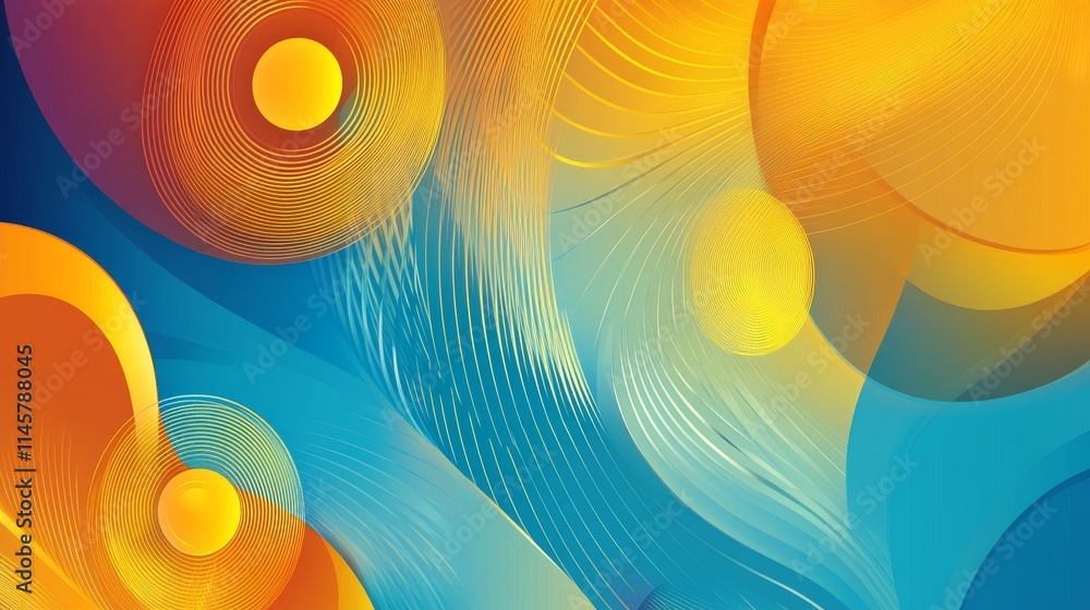 Poster abstract, background, banner design featuring vibrant colors and circular shapes, creating a dynamic