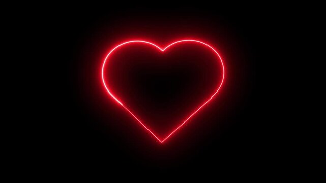 neon red heart beat with love icon animation on a black background.