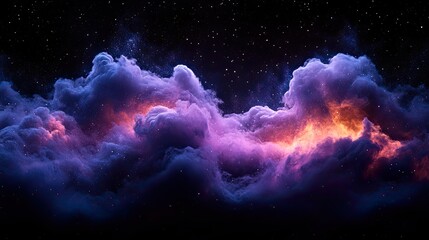 Purple clouds float in space against a black universe background, a wallpaper design for astrology and astronomy enthusiasts, showcasing the mystery of the cosmos.