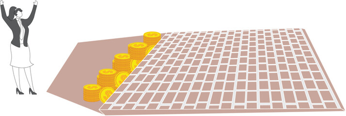 Hidden wealth, found a pile of gold coins behind the broken wall, Businesswoman