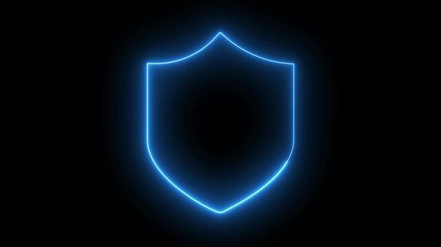 Shield icon security neon glowing blue animation on a black background.