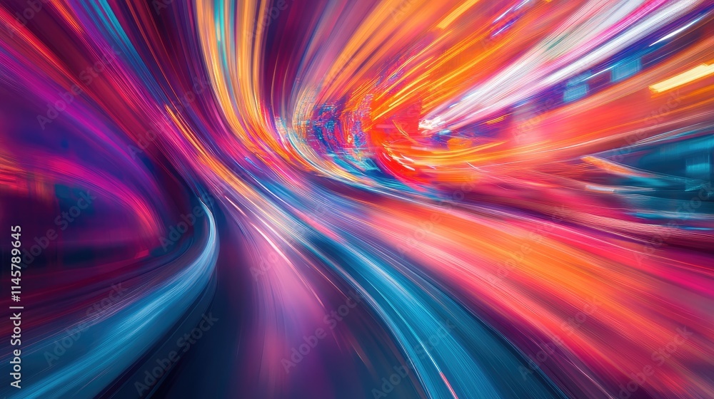Poster abstract motion blur of vibrant traffic lights creating a dynamic and colorful background representi