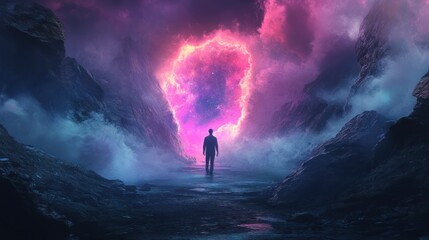 Fototapeta premium Journey Through a Cosmic Gateway: A Surreal Landscape