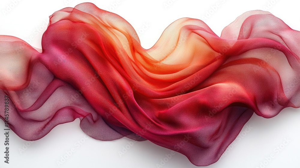 Poster flowing red silk scarf gracefully draping on a white background showcasing delicate texture and vibr