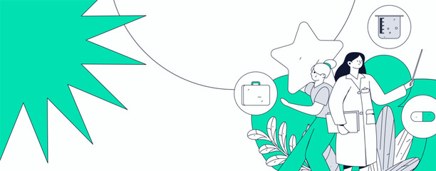 Medical characters fighting the epidemic flat vector concept operation hand drawn illustration
