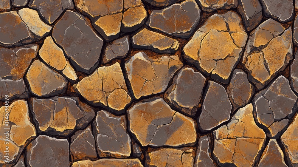 Poster seamless texture of cracked and weathered stones arranged in an intricate pattern for backgrounds an