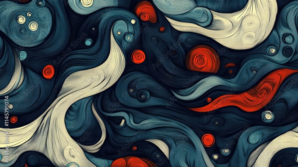 Poster abstract fabric pattern with flowing lines swirls and vibrant colors suitable for backgrounds or gra