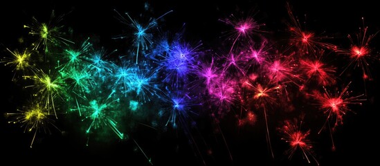 Fototapeta premium Vibrant multicolored fireworks illuminating the night sky with sparkling displays in a festive celebration atmosphere