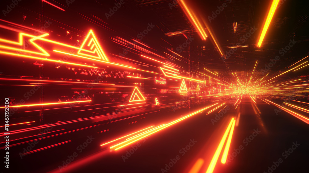 Poster abstract red neon light arrow speed background. futuristic glow tech gamer graphic for banner. fast 