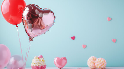 Romantic Valentine's Day Balloons and Cupcake 
