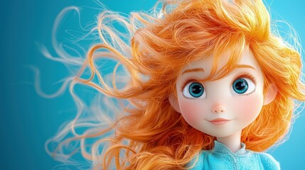 Cute girl with long, flowing orange hair.