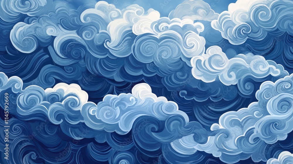 Poster elegant swirl cloud pattern in various shades of blue ideal for background designs and artistic proj