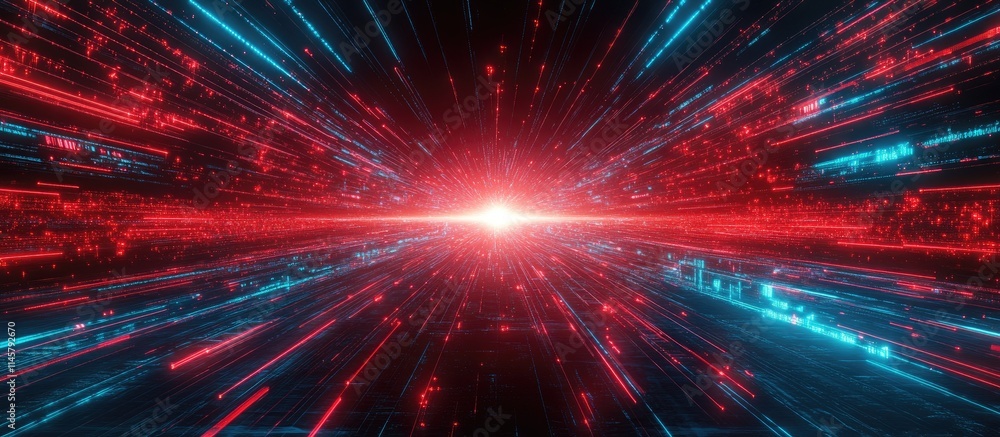 Poster dynamic abstract background showcasing high-speed urban technology with vibrant red and blue light s